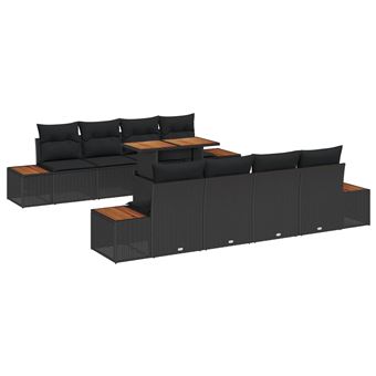 Conjunto de Sofá de Jardim vidaXL | 9 Peças | Preto Rattan Sintético - 1