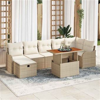 Conjunto de Sofá de Jardim vidaXL | 8 Peças | Bege Rattan Sintético - 1