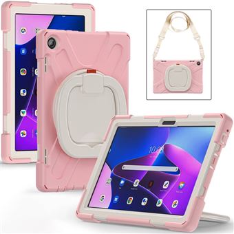 Capa de Silicone à prova de queda com suporte de pontapé rotativo e alça de ombro Magunivers para Lenovo Tab M10 (Gen 3) TB-328FU/TB-328XU - rosa - 1