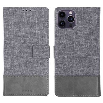 Capa PU MUXMA emenda de tela com apoio para iPhone 14 Pro Max - cinza - 1