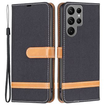 Capa PU textura de jeans com apoio Magunivers para Samsung Galaxy S23 Ultra - preto - 1