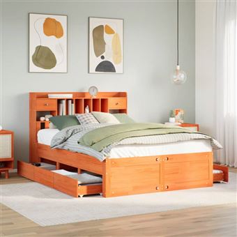 Cama com estante sem colchão vidaXL | 140x190 cm | pinho maciço - 1