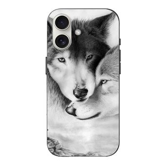 Capa Maniacase para Iphone 16 Le loup et la louve Animal noir et blonc - 1