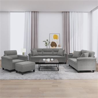 Conjunto de sofás com almofadas vidaXL | 4 Peças | microfibra cinza-escuro - 1