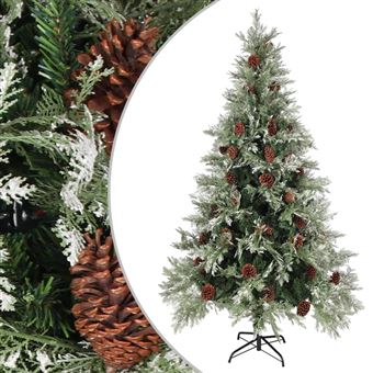 Árvore de Natal vidaXL com Pinhas | 195 cm | PVC e PE Verde e Branco - 1