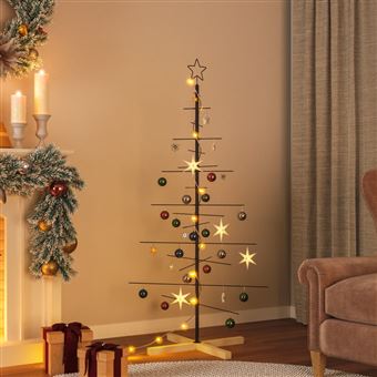 Árvore de Natal de metal vidaXL com base em madeira | 150 cm | preto - 1