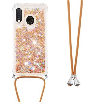 Capa e Tpu magunivers Padrão de Brilho de Areia Movediça com Cordão de Segurança Longo Corações de Ouro de Diamante para Samsung Galaxy A20e/A10e - 1