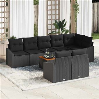 Conjunto de Sofá de Jardim com Almofada vidaXL | 9 Peças | Preto vime PE - 1