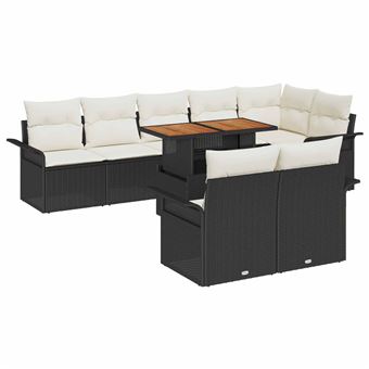 Conjunto de Sofá de Jardim vidaXL | 9 Peças | Preto Rattan Sintético - 1