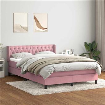 Cama box spring com colchão vidaXL |  160x210 cm | veludo rosa - 1