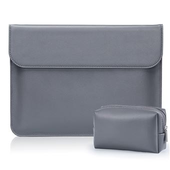 Sleeve Protetora HSMY Couro com Saco do Adaptador AC para New MacBook Pro 13.3 '' / Air 13.3 '' A1932 A1706 A1708 A1989 A2159 - Cinza Escuro - 1
