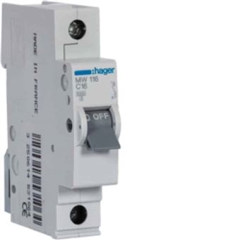 Disjuntor HAGER 1P 16A C 3KA 1M MW116 - 1