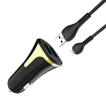 Carregador de Isqueiro Hoco | 2 USB Carga Rápida 3.0 | Portas e Cabo - Preto - 1