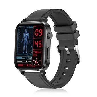 Smartwatch DAM F100 | Monitor de O2 | tensão e Termómetro | Multidesportos | Pulseira de couro | 3,7x1,1x4,2 cm - Preto - 1