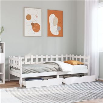 Sofá-cama com gavetas vidaXL | 90x200cm | madeira de pinho maciça branco - 1