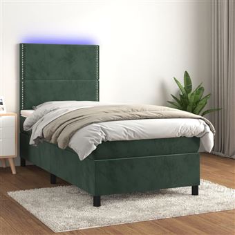 Cama box spring com colchão/LED vidaXL | 90x200 cm | veludo verde-escuro - 1