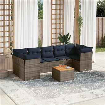 Conjunto de Sofás para Jardim vidaXL com Almofadões | 8 Peças | vime PE cinzento - 1