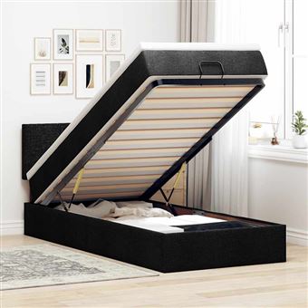 Cama Otomana com colchão vidaXL | 100x200 cm | tecido preto - 1