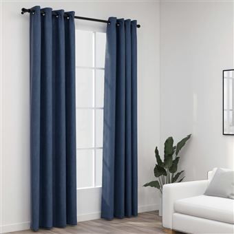 Cortinas Opacas vidaXL aspeto linho com ilhós 2 Peças 140x225 cm azul - 1