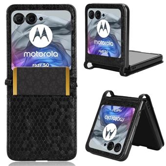 Capa GANGXUN para Motorola Razr 60 | Pele | Fecho Magnético | Padrão Geométrico | Preto - 1