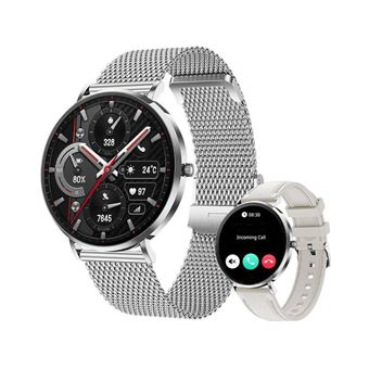 Smartwatch Chronus T8Pro | Ultrafino | 1,32" | Aço Inoxidável | AMOLED | Função de Saúde | Pulseira de Aço Prateada + Pulseira de Silicone Branca - 1