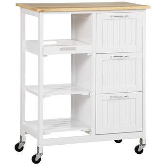 Carrinho de cozinha com rodas HOMCOM | 67x37x84 cm | branco - 1