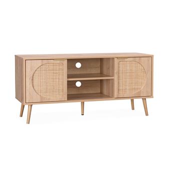 Móvel de tv sweeek com efeito madeira e cana arredondada | 120cm | natural - 1