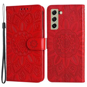 Capa PU padrão de girassol, fecho magnético com suporte e alça Magunivers para Samsung Galaxy S21 FE 5G - vermelho - 1