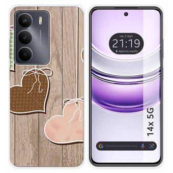 Capa de Silicone Tumundosmartphone para Realme 14x 5G | Desenhos de corações em madeira - 1
