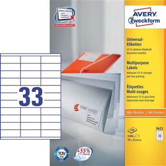 Etiqueta para Impressão Avery 3421 | Branco - 1