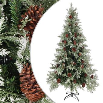 Árvore de Natal vidaXL com Pinhas | 225 cm | PVC e PE Verde e Branco - 1