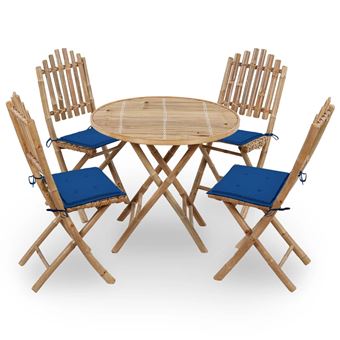 Conjunto de Jantar Dobrável vidaXL 5 Peças com almofadões para exterior bambu - 1