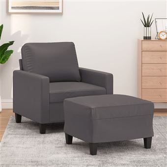 Poltrona com apoio de pés couro artificial 60 cm cinzento - 1