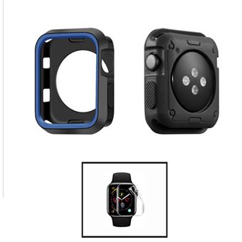 Kit Capa Military DoubleColor + Película de Hydrogel Phonecare para Apple Watch SE 3 - 44mm | Preto / Azul - 1