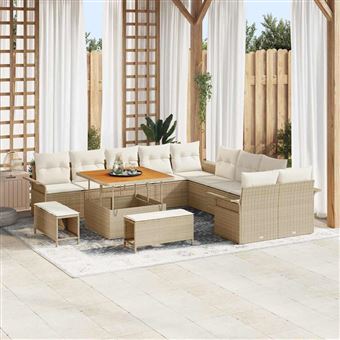 Conjunto de Sofá de Jardim com Almofada vidaXL | 13 Peças | Bege vime PE - 1