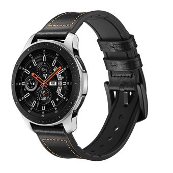 Pulseira de Couro Genuíno Magunivers | Prata de Titânio | 22mm | Preto | para Samsung Galaxy Watch - 1