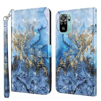 Capa PU padrão 3D com suporte e alça Magunivers para Xiaomi Poco M5s 4G/Redmi Note 10 4G/Redmi Note 10S 4G - vale de bauhinia - 1