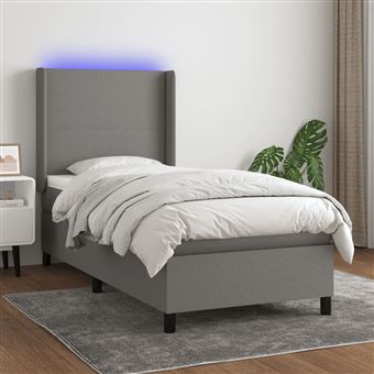 Cama box spring com colchão e LED vidaXL | 90x200 cm | tecido cinza-escuro - 1