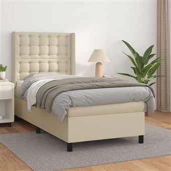 Cama com molas e colchão vidaXL | 100x200 cm | couro artificial cor creme - 1
