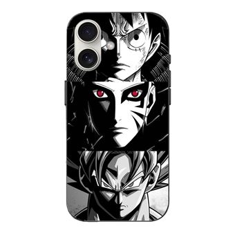 Capa Maniacase para Iphone 16 Plus Sangoku Naruto Luffy one piece Dragon Ball Z fundo preto e branco - 1