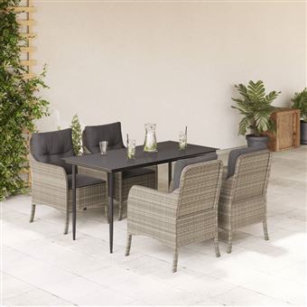vidaXL 5 Peças | conjunto de jantar para jardim com almofadões cinzento claro - 1