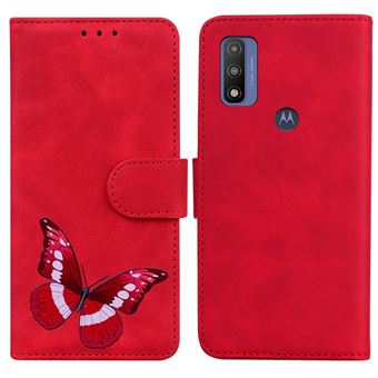 Capa magunivers PU padrão de borboleta com apoio vermelho para Motorola Moto E40/E30/E20 - 1