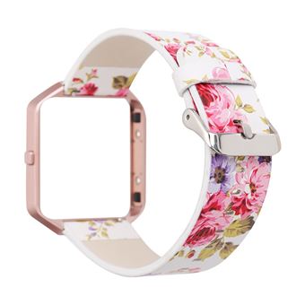 Bracelete de Couro HSMY Padrão de Flores com Capa de Relógio para Fitbit Blaze - Branco&Rosa - 1
