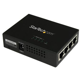 Transmissor de Rede StarTech.com midspan Gigabit de 4 portas - Injetor PoE+ - 802.3at/af | Preto - 1