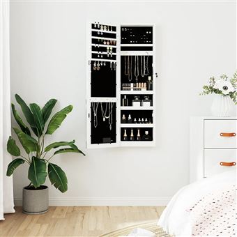 Móvel para Jóias de Parede Espelhado com luzes LED vidaXL | Branco - 1