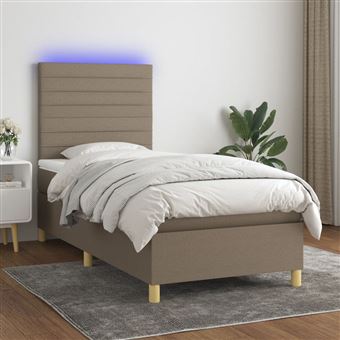 Cama box spring com colchão e LED vidaXL | 90x190cm | tecido cinza-acastanhado - 1