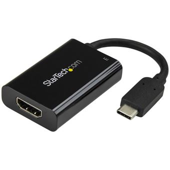Adaptador Gráfico Usb StarTech.com Adaptador USB C para HDMI 2.0 com Fornecimento de energia - Conversor de vídeo de ecrã USB Type-C para HDMI de 4K 60Hz - Porta de carregamento com passagem de FE de 60W - Compatível com Thunderbolt 3 - Preto | Preto - 1