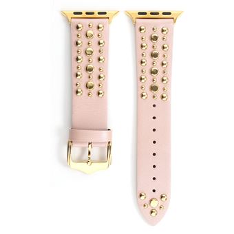 Bracelete de Couro HSMY com Rivet para Apple Watch Series 6/ SE/ 5/ 4 | 40 mm - Rosa&Dourado - 1