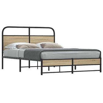 vidaXL Estrutura de cama 135x190 cm | derivados madeira carvalho fumado - 1