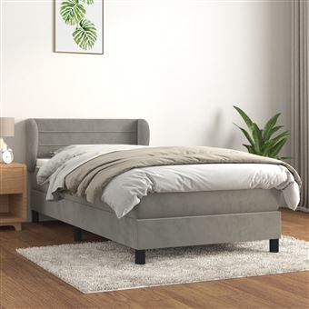 Cama com molas e colchão vidaXL | 90x200 cm | veludo cinza-claro - 1
